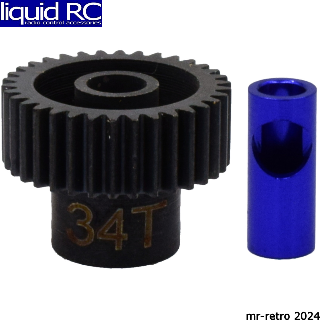 Hot Racing 34T Steel 48P Pinion Gear - 5mm Shaft With 1/8 Conversion Sleeve For RC Cars