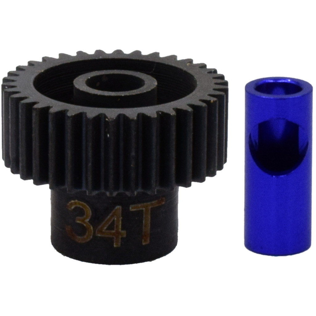 Hot Racing 34T Steel 48P Pinion Gear - 5mm Shaft With 1/8 Conversion Sleeve For RC Cars